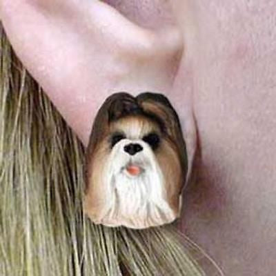 Post Style SHIH TZU BROWN Resin Dog Head Post Earrings