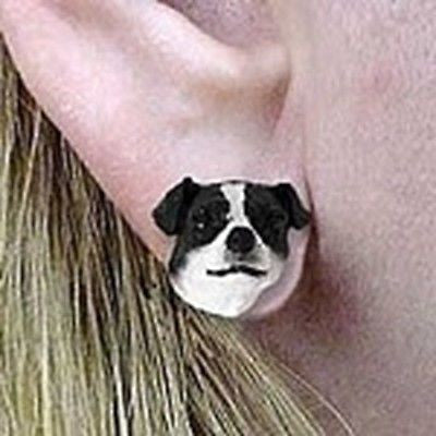 Post Style JACK RUSSELL TERRIER Black Resin Dog Head Post Earrings
