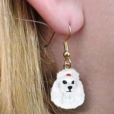Dangle Style POODLE WHITE Dog Head Resin Earrings Jewelry
