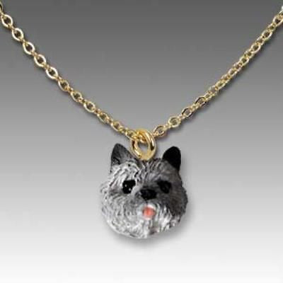 Dog on Chain CAIRN TERRIER GRAY Resin Dog Head Necklace Pendant