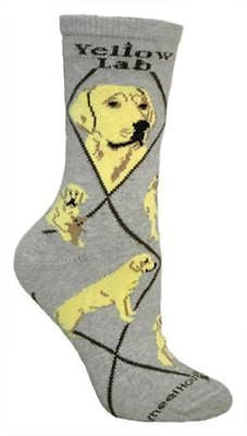 Adult Socks LAB RETRIEVER YELLOW Dog Breed Gray size Medium Made in USA