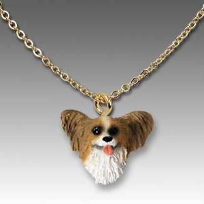 Dog on Chain PAPILLON BROWN Resin Dog Head Necklace Pendant