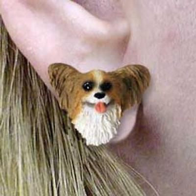 Post Style PAPILLON BROWN Resin Dog Head Post Earrings