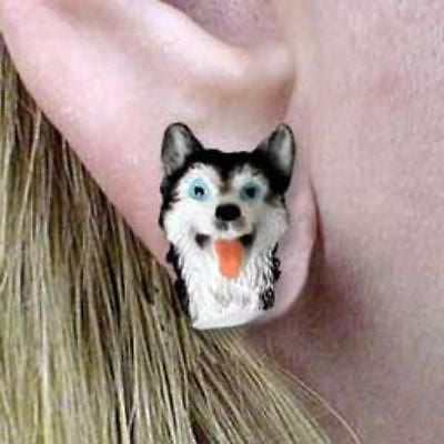 Post Style SIBERIAN HUSKY B/W Resin Dog Head Post Earrings