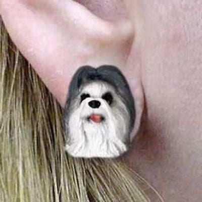 Post Style SHIH TZU GRAY Resin Dog Head Post Earrings