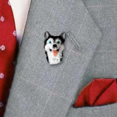 Resin Pin SIBERIAN HUSKY B/W Dog Head Resin Hat Pin Tietac Pin Jewelry