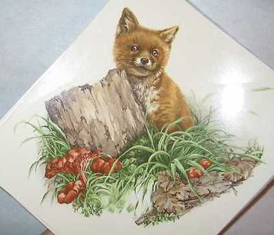 Ceramic Decal RED FOX Baby with Stump 6" Large Decal 2 pieces
