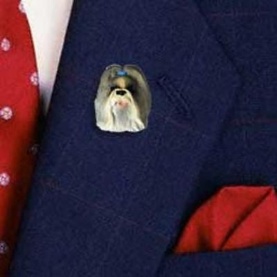 Resin Pin SHIH TZU GRAY/CREAM Dog Head Resin Hat Pin Tietac Pin Jewelry