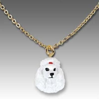 Dog on Chain POODLE WHITE Resin Dog Head Necklace Pendant
