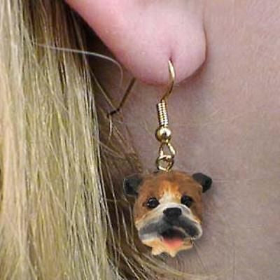 Dangle Style BULLDOG BROWN Dog Head Resin Earrings Jewelry