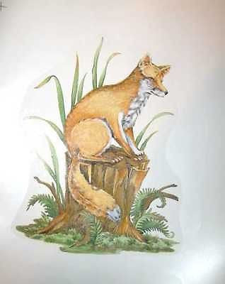 Ceramic Decal RED FOX on Stump 7" Large Decal