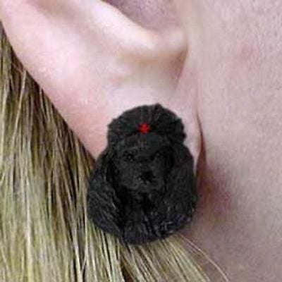 Post Style POODLE BLACK Resin Dog Head Post Earrings