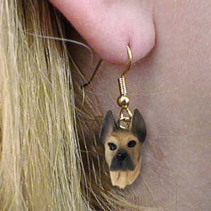 Dangle Style GREAT DANE FAWN Dog Head Resin Earrings Jewelry