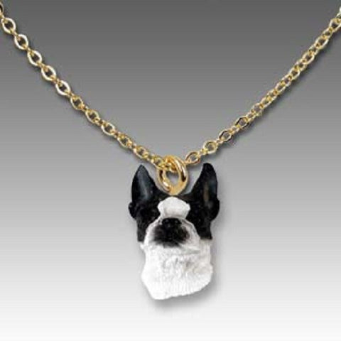 Dog on Chain BOSTON TERRIER Resin Dog Head Necklace Pendant