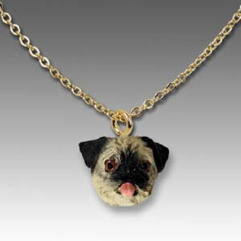 Dog on Chain PUG FAWN Resin Dog Head Necklace Pendant