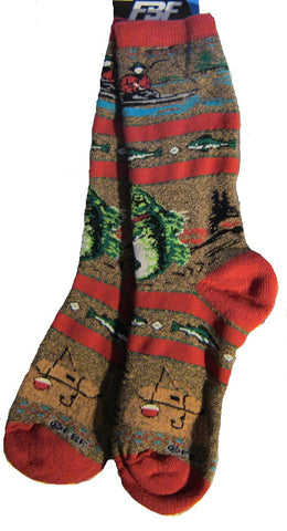 Great Outdoors FISHING RIVER Adult Socks Medium 6-11