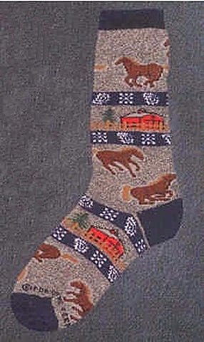 Horse Adult Cushioned Socks HORSES W/BARN size Medium Made in USA