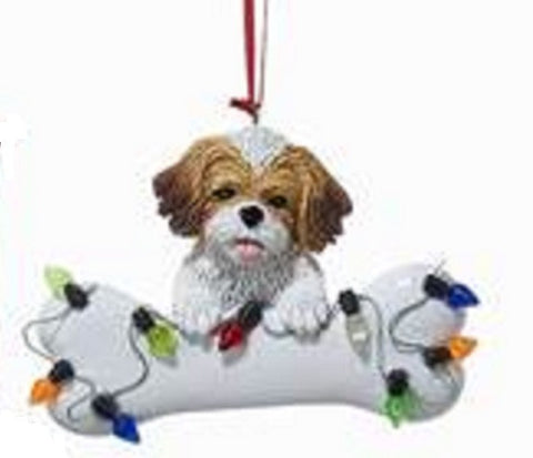 DogBone SHIH TZU BROWN w/Bone Resin Christmas Ornament RETIRED