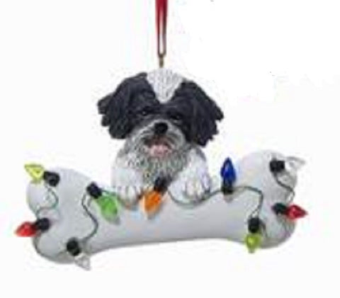 DogBone SHIH TZU BW w/Dog Bone Resin Christmas Ornament RETIRED