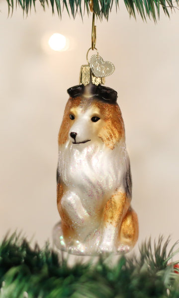 Old World Christmas SHELTIE SHETLAND SHEEPDOG Blown Glass Dog