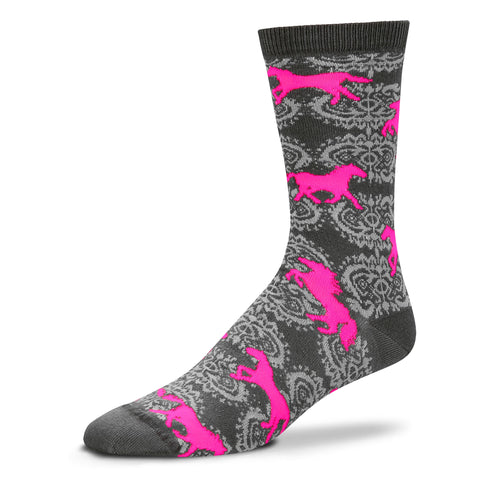 Horse Adult Socks DAMASK HORSE PINK/GREY Womens size Medium 6-10