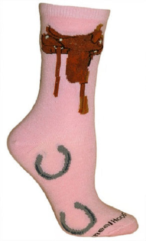 Horse Socks WESTERN SADDLE Adult Socks Pink Color size Medium Made in USA