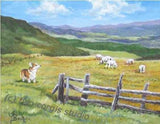 Artwork Corgi Matted Print 8 x 10 from the Painting GRAZING ON GOLDEN FIELDS