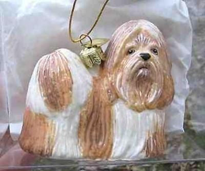 Fine Quality SHIH TZU TAN/WHT Blown Glass Xmas Ornament...Clearance Priced