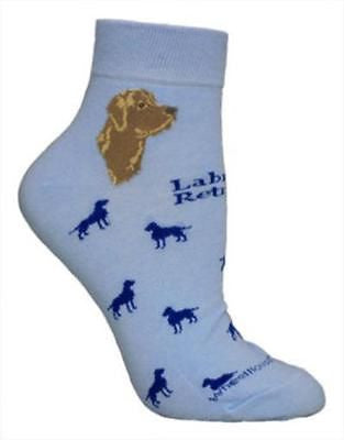 CLEARANCE..Adult Medium LAB RETRIEVER CHOCOLATE Anklet Socks/LT Blue