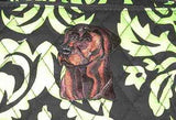 Quilted Fabric LAB CHOCOLATE Dog Breed Damask Zipper Pouch Cosmetic Bag