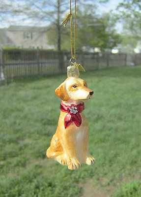 Quality Glass LAB RETRIEVER YELLOW III Blown Glass Dog Christmas Ornament