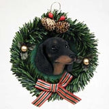 Wreath Xmas Ornament DACHSHUND BLACK Dog Breed Christmas Ornament