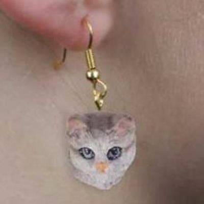 Cute Feline TABBY GRAY SHORTHAIR CAT Dangle Earrings...Clearance Priced