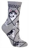 Adult Socks SIBERIAN HUSKY Dog Breed Gray size Medium Made in USA