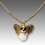 Dog on Chain PAPILLON BROWN Resin Dog Necklace Pendant...Clearance Priced
