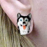 Post Style SIBERIAN HUSKY B/W Resin Dog Post Earrings Jewelry...Clearance Priced