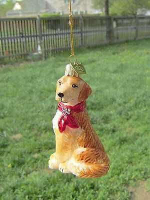 Quality Glass GOLDEN RETRIEVER III Blown Glass Dog Breed Christmas Ornament