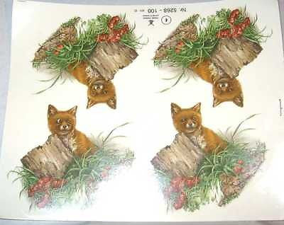 Ceramic Decal RED FOX Baby with Stump 4" Decal 5 pieces
