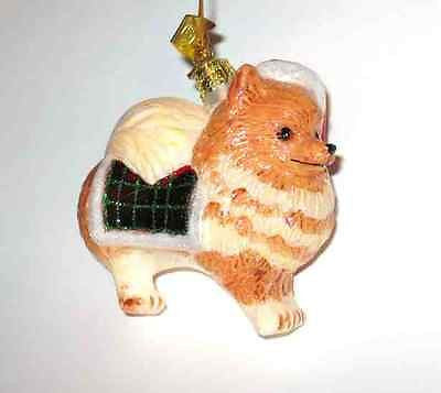 Delicate POMERANIAN Blown Glass Dog Xmas Ornament RETIRED