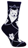 Adult Socks WESTIE Dog Breed Black size Medium Made in USA