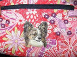 Quilted Fabric PAPILLON BROWN Floral Dog Breed Zipper Pouch Cosmetic Bag