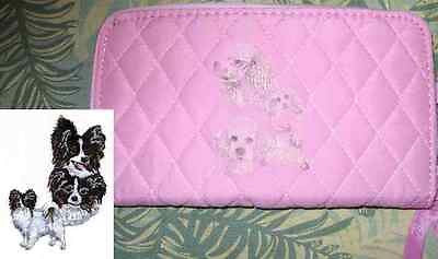 Belvah Quilted Fabric PAPILLON Dog Breed Zip Around Pink Ladies Wallet
