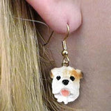Dangle Style BULLDOG WHITE Dog Earrings Jewelry..Clearance Priced