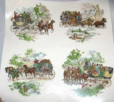 Ceramic Decal Vintage COACHING Scene Horse 3 3/4" Decal 8 pieces
