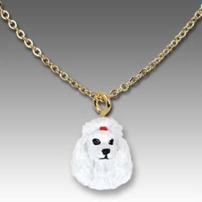 Dog on Chain POODLE WHITE Resin Dog Necklace Pendant...Clearance Priced