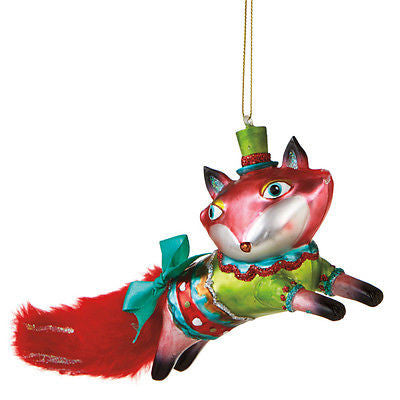 Blown Glass RED FOX Colorfully Dressed Christmas Ornament...Clearance Priced
