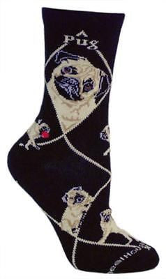 Adult Socks PUG Dog Breed Black size Medium Made in USA