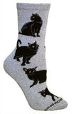Cat Feline BLACK CAT Adult Size Medium Socks/Gray USA made