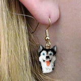 Dangle Style SIBERIAN HUSKY B/W Dog Head Resin Earrings Jewelry