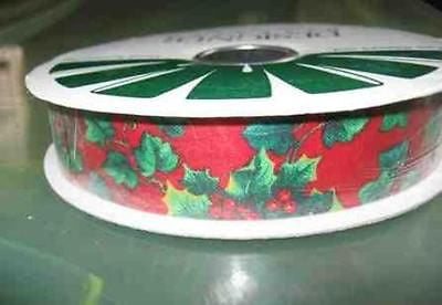 Designer Dispatch Red w/Green Holly 7/8" QUALITY Unwired Ribbon 3 YRDS CLEARANCE SALE